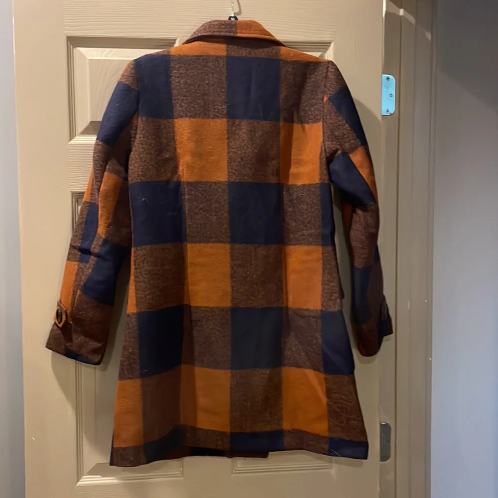 NWT buffalo plaid coat double breasted trench style coat - Picture 2 of 9